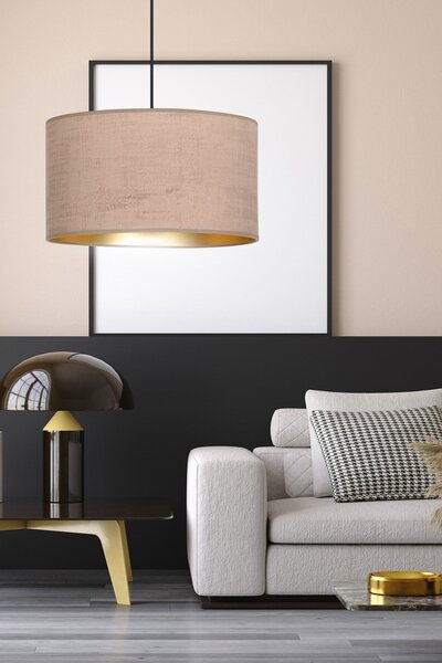 Závěsné svítidlo HILDE 1 – černé, růžové textilní stínidlo, 1× E27, šířka 35 cm
