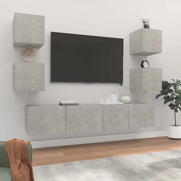 6dílný set TV skříněk betonově šedý kompozitní dřevo 3114257