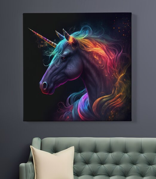 Obraz na plátně - zářící jednorožec (Glowing Unicorn) FeelHappy.cz Rozměr (Šířka/Výška): 60 x 60 cm