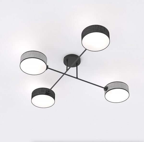 Stropní svítidlo MAGA 4 – černé / šedé, textilní stínidla, 4× E14, šířka 96 cm
