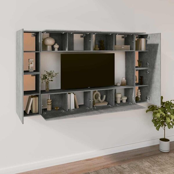 8dílný set TV skříněk betonově šedý kompozitní dřevo 3114289