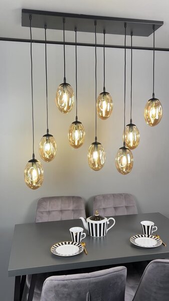 Závěsné svítidlo ASTRAL 9 – černé, jantarové sklo, 9× E14, šířka 100 cm