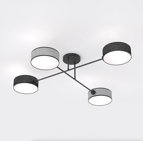 Stropní svítidlo MAGA 4 – černé / šedé, textilní stínidla, 4× E14, šířka 96 cm