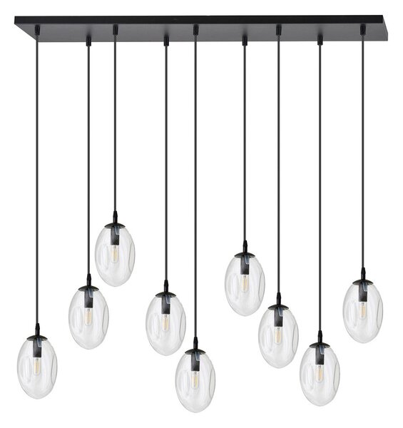 Závěsné svítidlo ASTRAL 9 – černé, čiré sklo, 9× E14, šířka 100 cm