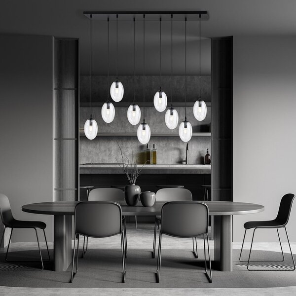Závěsné svítidlo ASTRAL 9 – černé, čiré sklo, 9× E14, šířka 100 cm