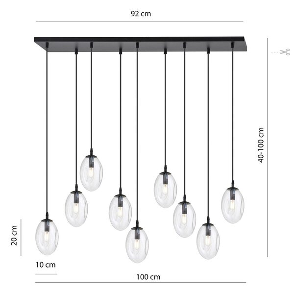 Závěsné svítidlo ASTRAL 9 – černé, čiré sklo, 9× E14, šířka 100 cm