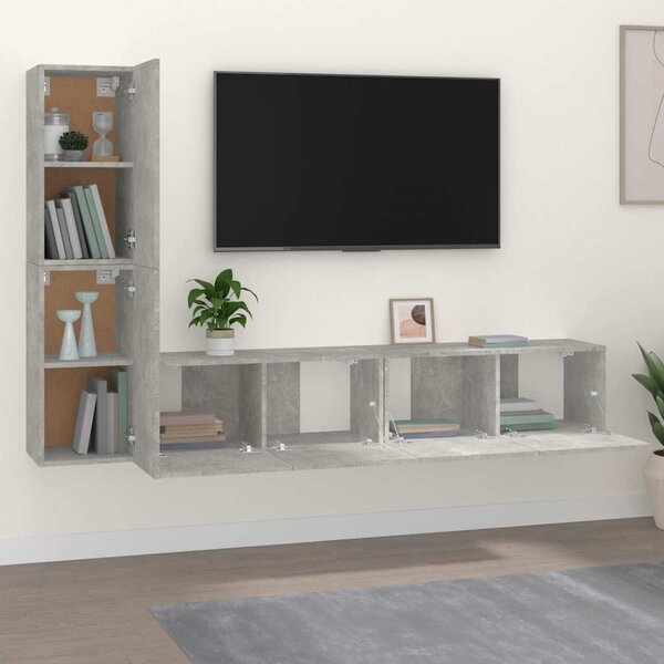 4dílný set TV skříněk betonově šedý kompozitní dřevo 3114313