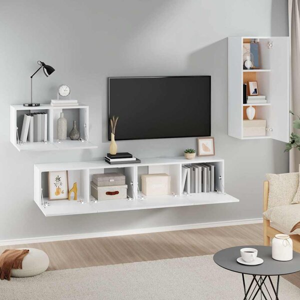 4dílný set TV skříněk bílý kompozitní dřevo 3114334