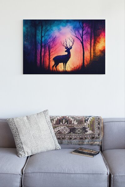 Obraz na plátně - Jelen v lese, silueta FeelHappy.cz Rozměr obrazu (Šířka x Výška): 40 x 30 cm