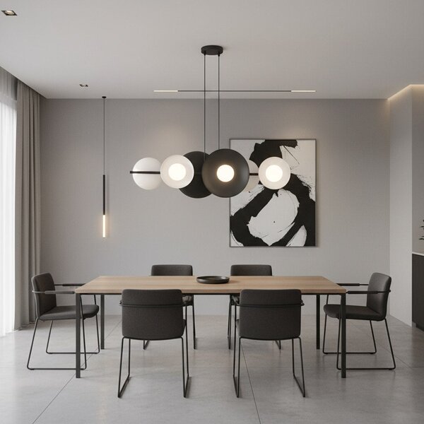 Závěsné svítidlo VOLUM 6 – černé / bílé, sklo, 6× G9, šířka 100 cm