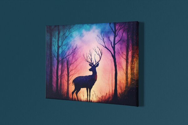 Obraz na plátně - Jelen v lese, silueta FeelHappy.cz Rozměr obrazu (Šířka x Výška): 40 x 30 cm