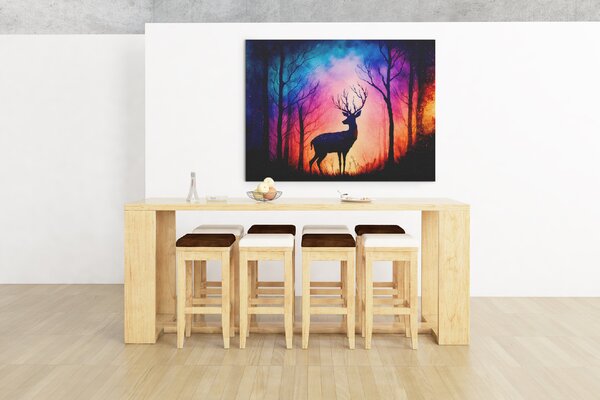 Obraz na plátně - Jelen v lese, silueta FeelHappy.cz Rozměr obrazu (Šířka x Výška): 40 x 30 cm