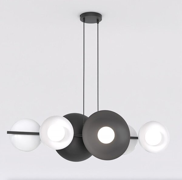 Závěsné svítidlo VOLUM 6 – černé / bílé, sklo, 6× G9, šířka 100 cm