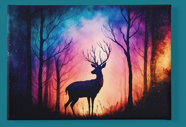 Obraz na plátně - Jelen v lese, silueta FeelHappy.cz Rozměr obrazu (Šířka x Výška): 40 x 30 cm