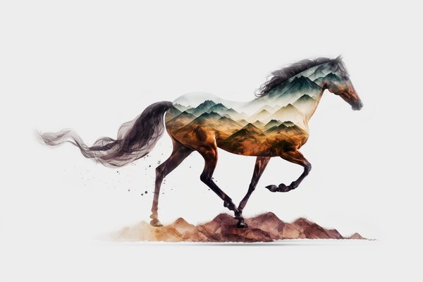 Plakát - Běžící kůň, akvarel FeelHappy.cz Velikost plakátu: A4 (21 × 29,7 cm)