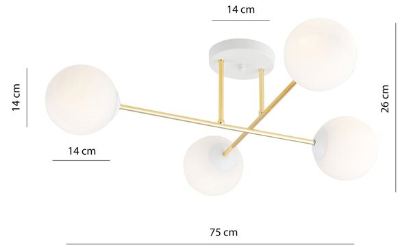 Stropní svítidlo MAGNUM 4 – bílé, opálové sklo, 4× E14, šířka 75 cm