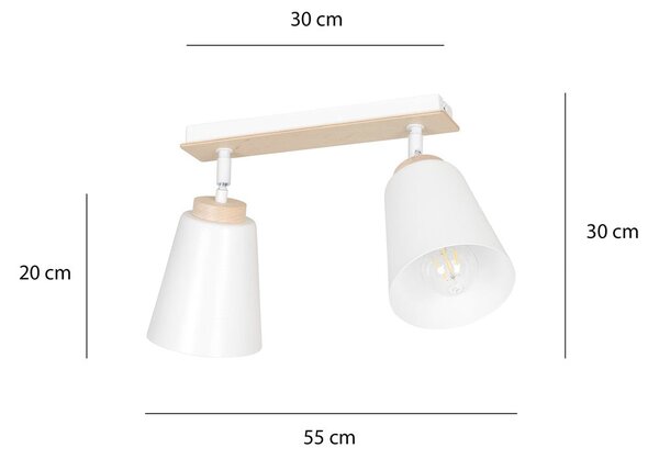 Stropní svítidlo ATLAS 2 – bílé, 2× E27, šířka 55 cm