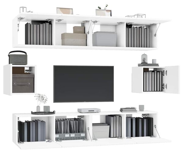 6dílný set TV skříněk bílý kompozitní dřevo 3114358