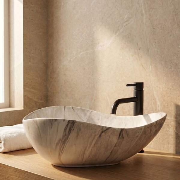 Rea Dora Stone, umyvadlo na desku 515x400x175 mm, šedá imitace kamene, REA-U5066