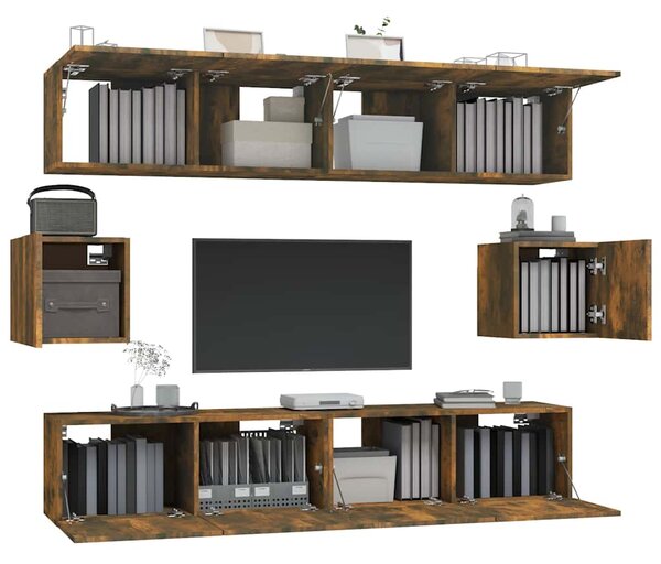 6dílný set TV skříněk kouřový dub kompozitní dřevo 3114363