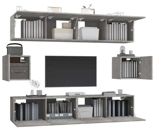 6dílný set TV skříněk betonově šedý kompozitní dřevo 3114361
