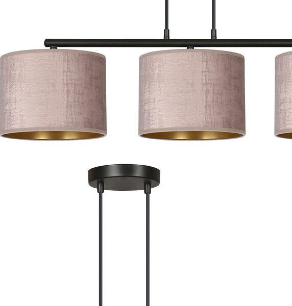 Závěsné svítidlo HILDE 3 – černé, růžová textilní stínidla, 3× E27, šířka 72 cm