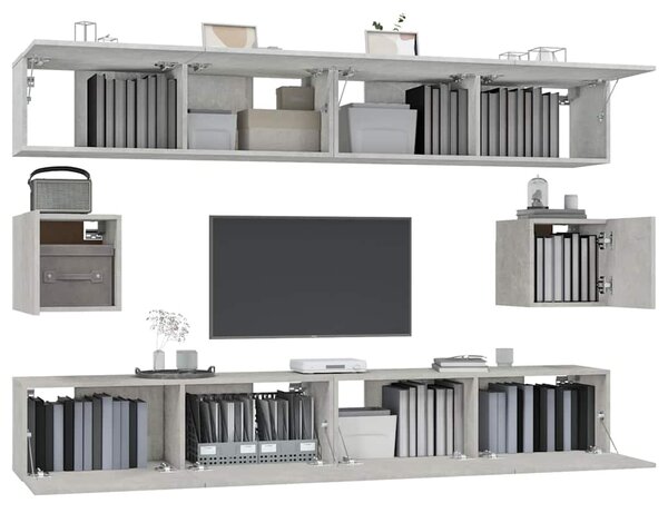 6dílný set TV skříněk betonově šedý kompozitní dřevo 3114369