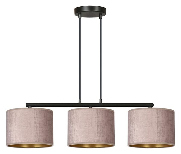 Závěsné svítidlo HILDE 3 – černé, růžová textilní stínidla, 3× E27, šířka 72 cm