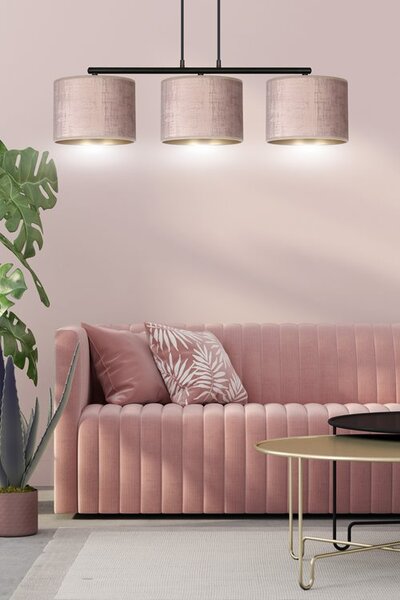 Závěsné svítidlo HILDE 3 – černé, růžová textilní stínidla, 3× E27, šířka 72 cm