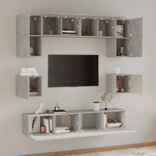 8dílný set TV skříněk betonově šedý kompozitní dřevo 3114409