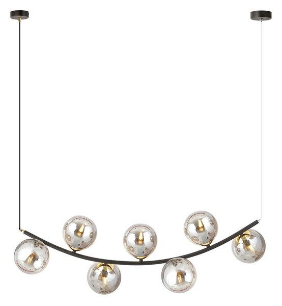 Závěsné svítidlo RITZ 7 – černé, grafitové sklo, 7× E14, šířka 95 cm