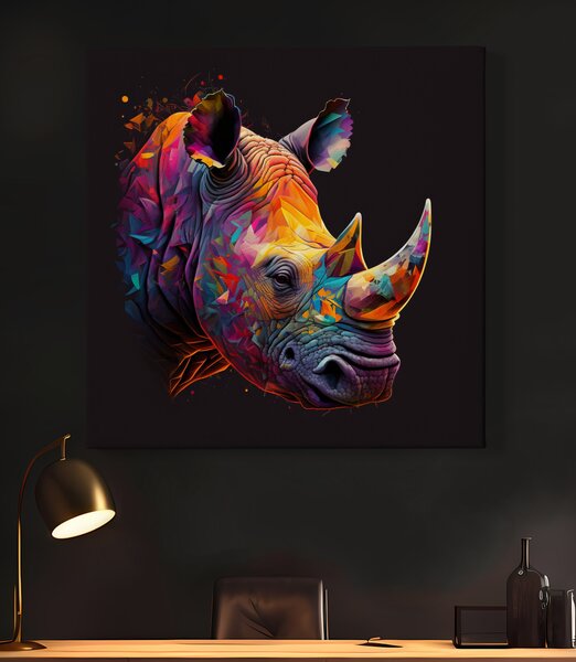 Obraz na plátně - barevný nosorožec FeelHappy.cz Rozměr (Šířka/Výška): 40 x 40 cm