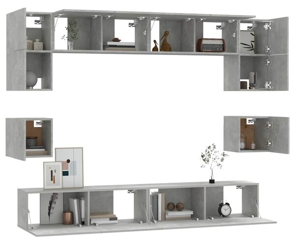 8dílný set TV skříněk betonově šedý kompozitní dřevo 3114417