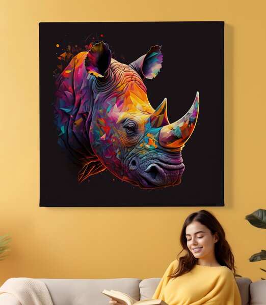 Obraz na plátně - barevný nosorožec FeelHappy.cz Rozměr (Šířka/Výška): 40 x 40 cm