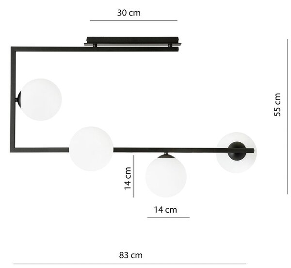 Stropní svítidlo SOMA 4 – černé, opálové sklo, 4× E14, šířka 83 cm
