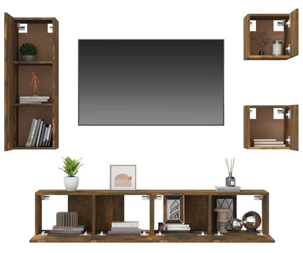 5dílný set TV skříněk kouřový dub kompozitní dřevo 3114443