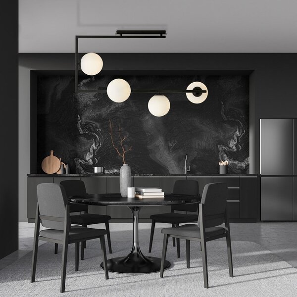 Stropní svítidlo SOMA 4 – černé, opálové sklo, 4× E14, šířka 83 cm