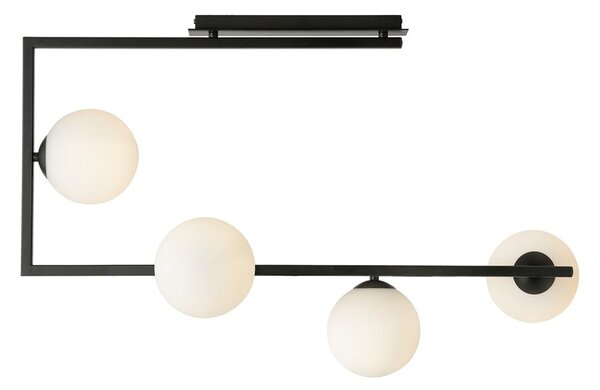Stropní svítidlo SOMA 4 – černé, opálové sklo, 4× E14, šířka 83 cm