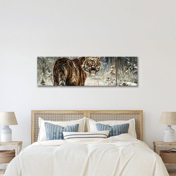 Obraz - Tygr v zasněženém lese, olejomalba (170x50 cm)