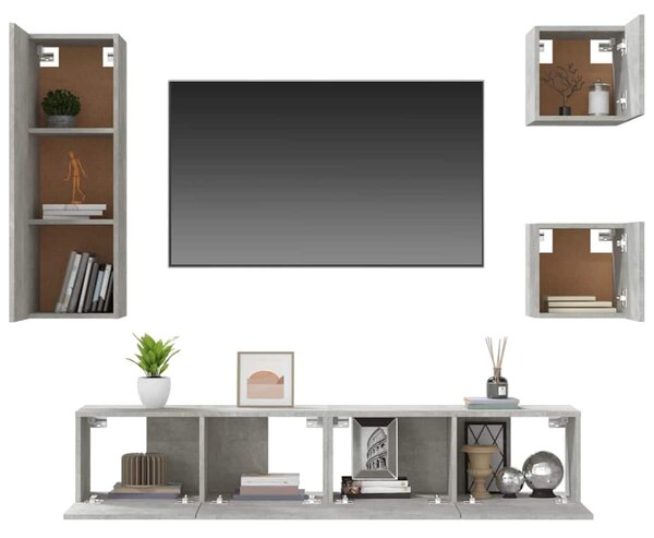 5dílný set TV skříněk betonově šedý kompozitní dřevo 3114441