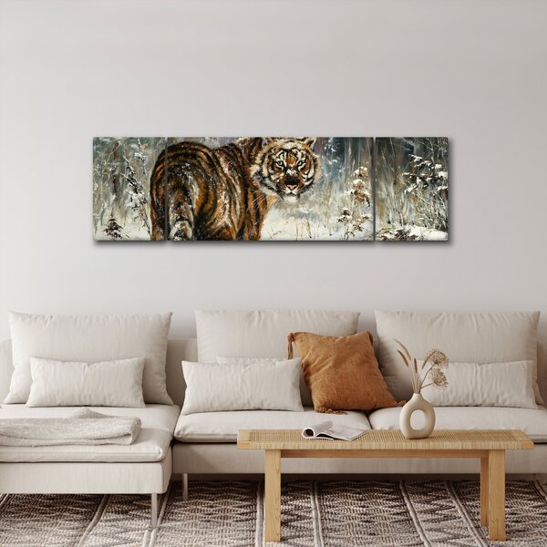 Obraz - Tygr v zasněženém lese, olejomalba (170x50 cm)