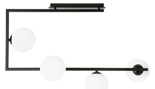 Stropní svítidlo SOMA 4 – černé, opálové sklo, 4× E14, šířka 83 cm