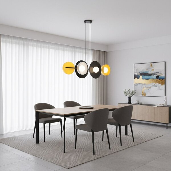Závěsné svítidlo VOLUM 6 – černé / bílé / oranžové, sklo, 6× G9, šířka 100 cm