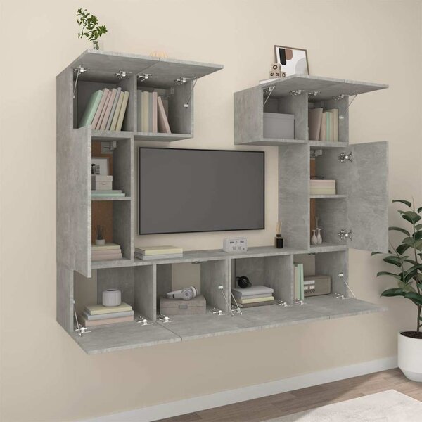 6dílný set TV skříněk betonově šedý kompozitní dřevo 3114457