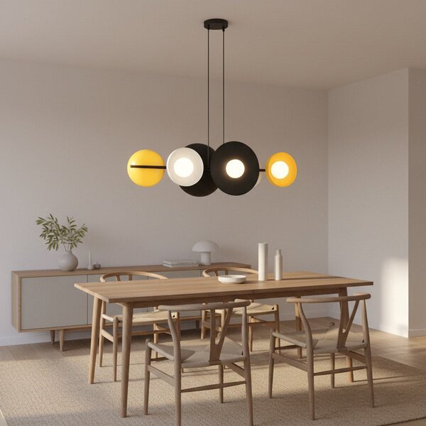 Závěsné svítidlo VOLUM 6 – černé / bílé / oranžové, sklo, 6× G9, šířka 100 cm
