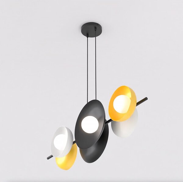 Závěsné svítidlo VOLUM 6 – černé / bílé / oranžové, sklo, 6× G9, šířka 100 cm