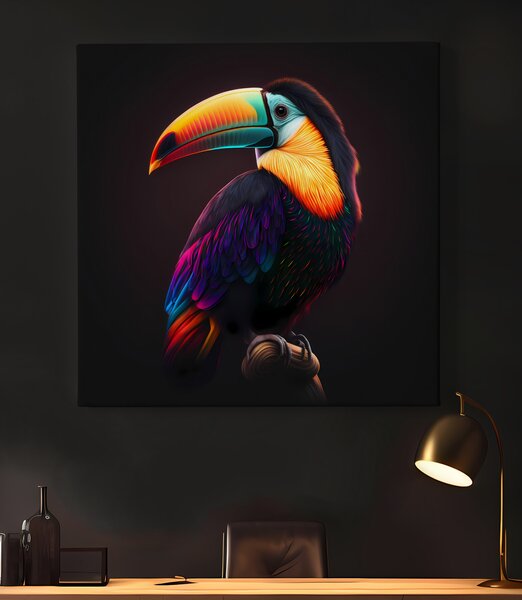 Obraz na plátně - barevný Tukan FeelHappy.cz Rozměr obrazu (Šířka x Výška): 40 x 40 cm