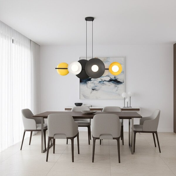 Závěsné svítidlo VOLUM 6 – černé / bílé / oranžové, sklo, 6× G9, šířka 100 cm