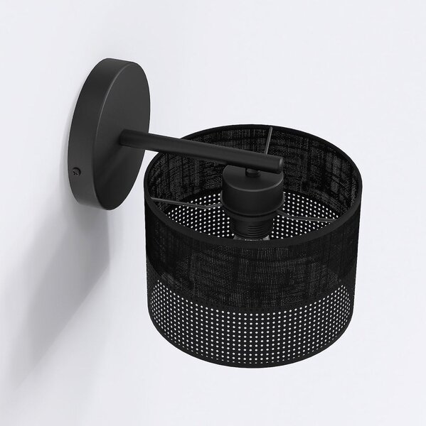 Nástěnné svítidlo KARBON K1 – celočerné, textilní stínidlo, 1× E27, šířka 20 cm