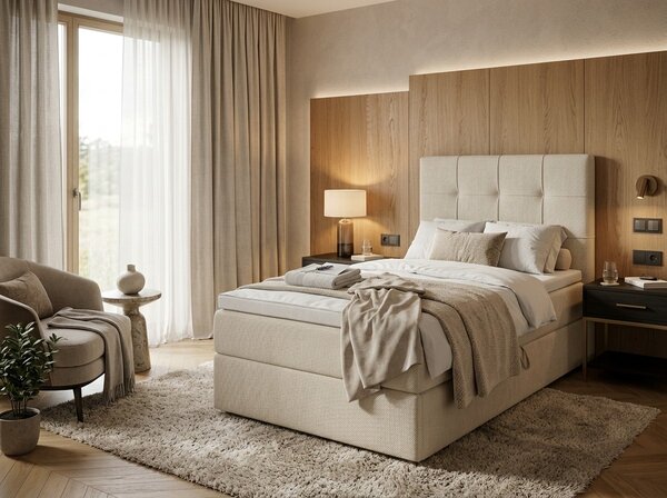 Čalouněná postel boxspring DIRELIS VIBE 90x200 cm krémová Matrace: Matrace Bonell pružinová